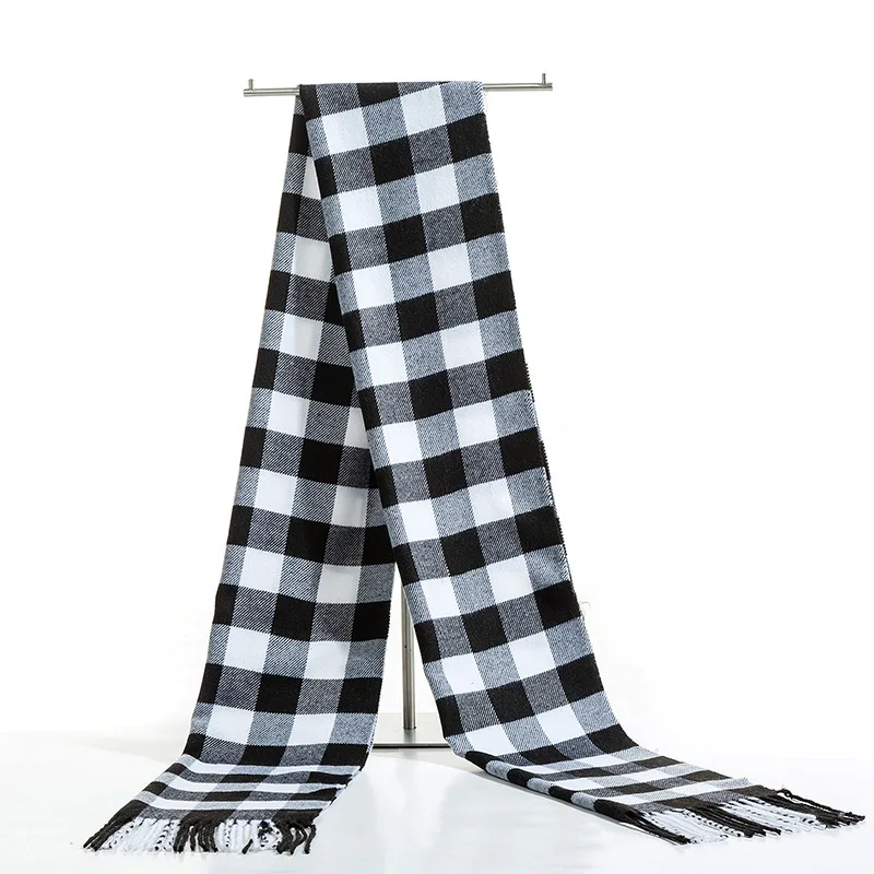 Luxury Brand Winter Men Cashmere Scarf Black White Plaid Scarves Pashmina Shawl Casual Blanket Tassel Wraps Man Business Foulard male scarf Scarves