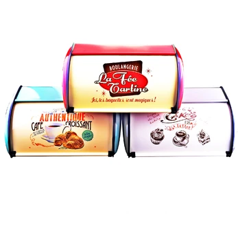 

Fashion French Vintage Bread Box Storage Bin Rollup Top Light Gray Small Powder Coated Iron Snack Boxes for Kitchen Home Decor