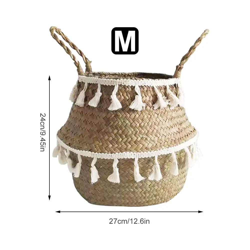 Белая кисточка макраме домашняя корзина для хранения складной водоросли Плетеный стеллаж садовая Цветочная ваза подвесной держатель