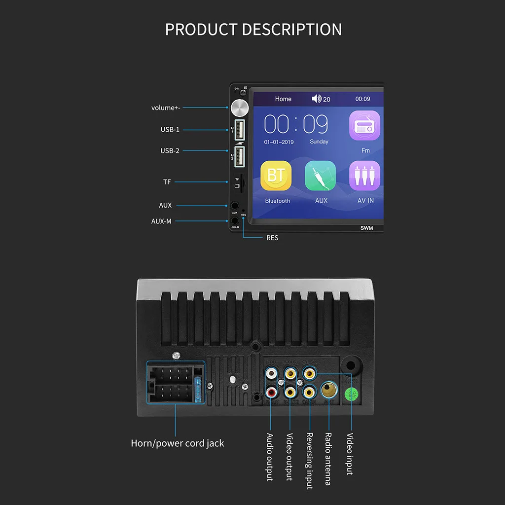 7-дюймовый автомобильный Bluetooth MP5 плеер USB Интерфейс для автомобильного аудио-видео автомобиля gps навигация с заднего Камера Аксессуары# BL30