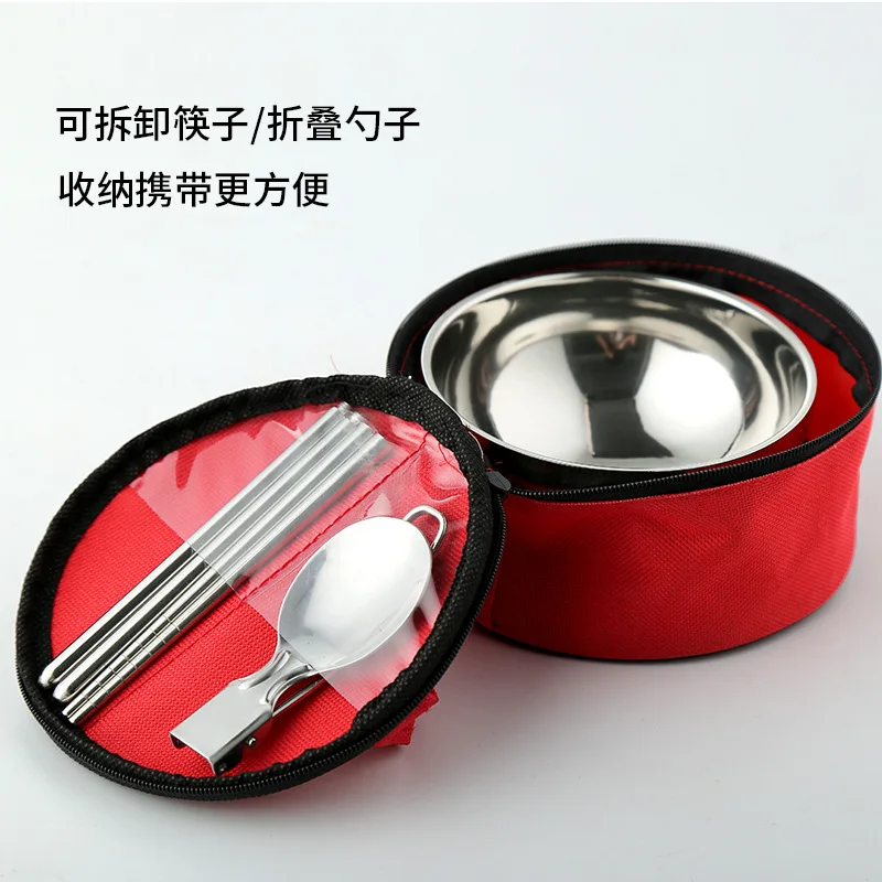 

Portable Bowl Tableware Set Stainless Steel Lunch Bag Environmentally Friendly Fiber Bag Students Tableware Gift Set