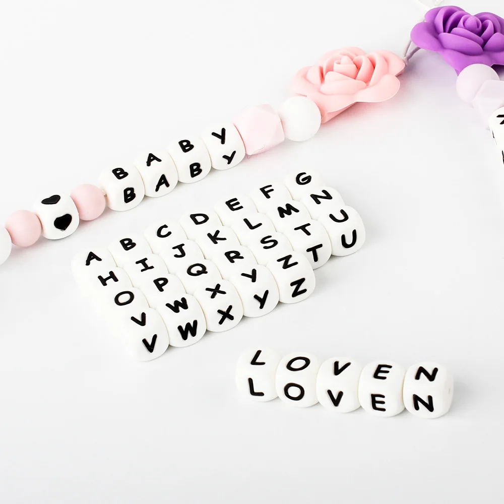 10pcs 12mm Silicone Beads for Pacifier Clips Alphabet Bead Baby Chew Teething Teether Nursing Children Gifts 100Pcs