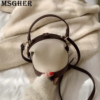 

MSGHER Leather Patchwork Panelled Vintage Women Shoulder Bag New Style 2019 Autumn Fashion Joker Circular Lady Bag WB3210