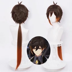 Genshin Impact Zhongli Cosplay 90cm Long Christmas Brown Orange Wig Cosplay Anime Wigs Heat Resistant Synthetic Wigs + Wig Cap