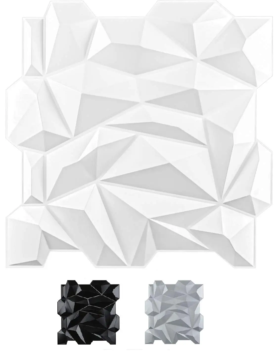 Paneles de pared de diamante 3D de plástico, paquete de 12 azulejos a juego, color blanco mate, para sala de estar, dormitorio, Fondo de TV, 50x50cm