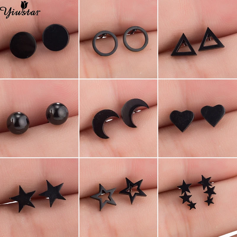 Yiustar Minimalist Jewelry Stainless Steel Earrings Geometric Stud Earring for Women Cute Triangle Round Star Earing femme Gifts | Украшения