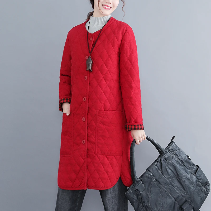 Осенне-зимняя женская одежда новое пальто из хлопка в винтажном стиле, свободная парка с длинными рукавами, пальто Женская куртка N991 - Цвет: red wine