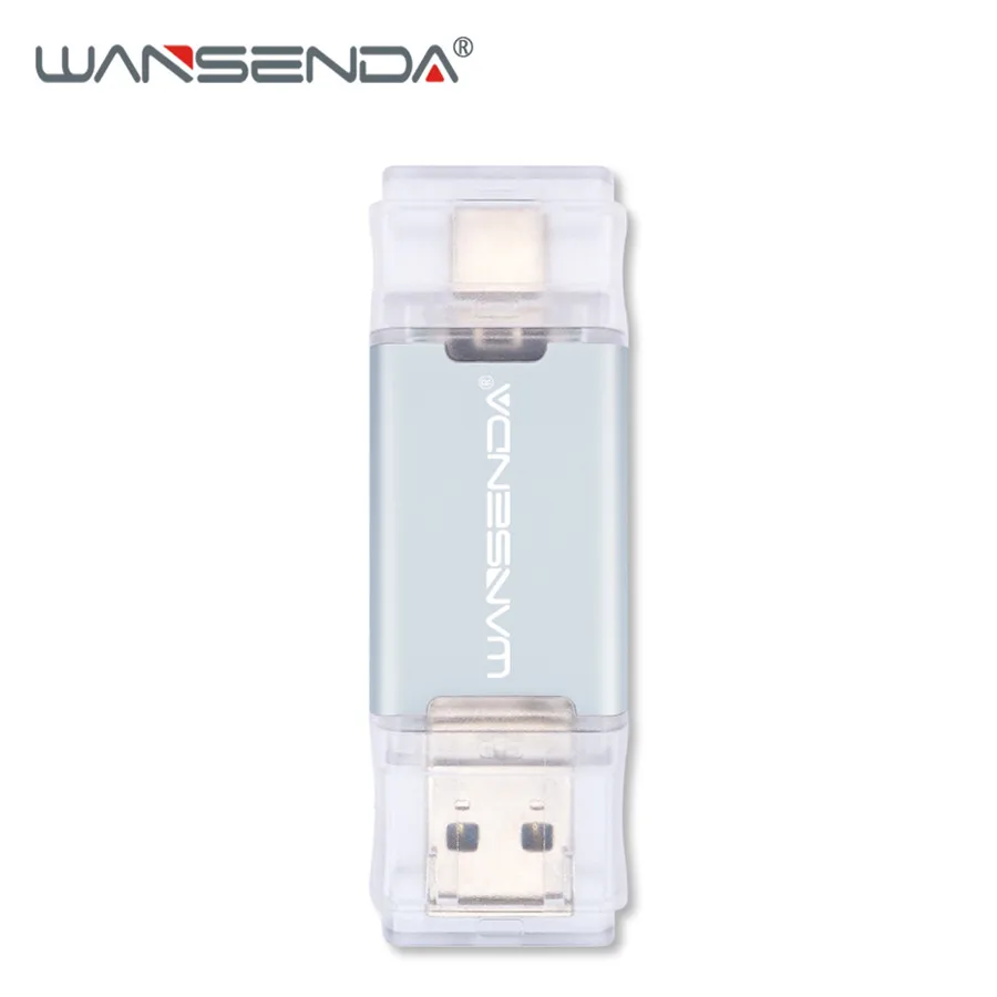 WANSENDA USB 3,0 USB флеш-накопитель 512 ГБ 256 Гб OTG флеш-накопитель для Android/ПК типа C 32 Гб 64 Гб 128 ГБ Флешка 2 в 1 двойная usb-флешка - Цвет: Серебристый