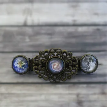 

12pair/lot Earth and Moon Moon Earth Barrette Space Hair Clip Space Hairpin