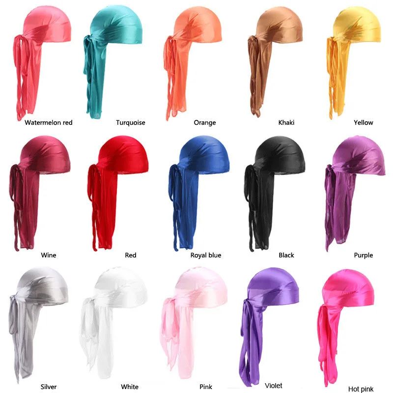 

Men's Silky Durags Bandanas Turban Hat Wigs Doo Men Satin Durag Biker Headwear Hair Accessories Extra Long Tail Du-Rag New 2020
