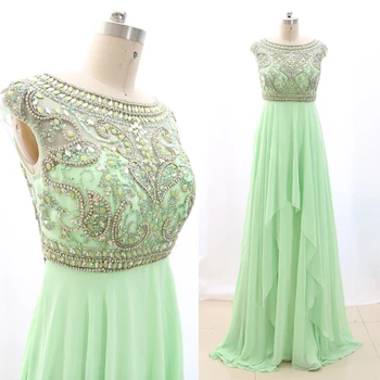 

MACloth Mint Sheath O Neck Floor-Length Long Crystal Tulle Prom Dresses Dress M 268205 Clearance