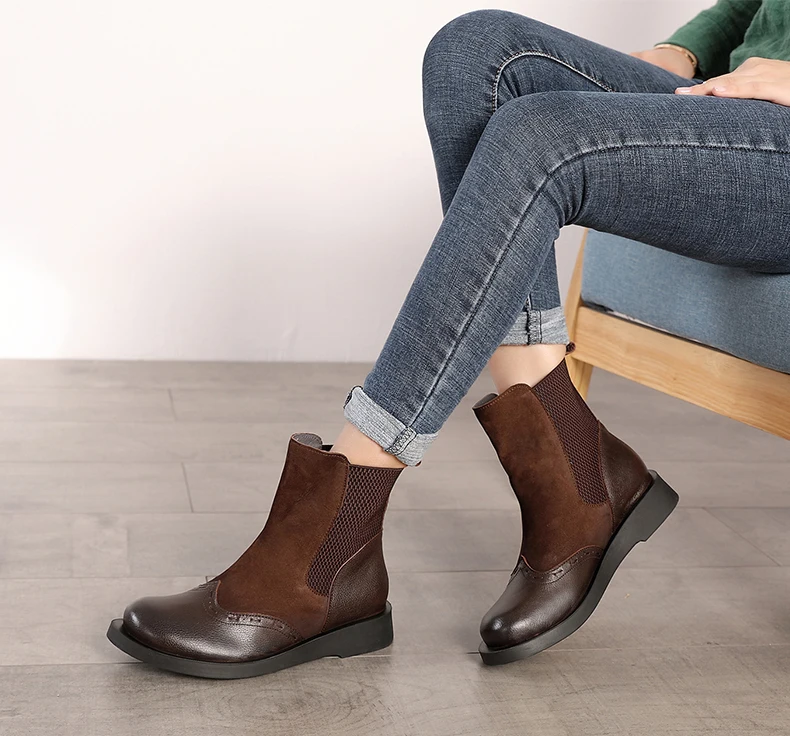 Г., ботильоны в английском стиле женские ботиночки с круглым носком ручной работы из натуральной кожи в стиле ретро, женские короткие ботиночки на платформе