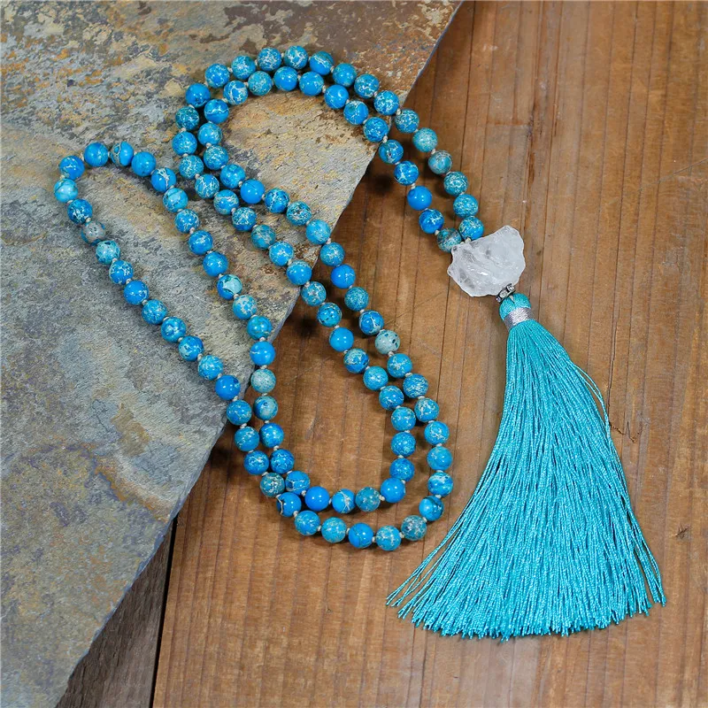 

Vintage Necklace 8MM Natural Stones Long Tassel Necklace Women Lariat Yoga Religious Necklace Handmade Jewelry Dropshipping