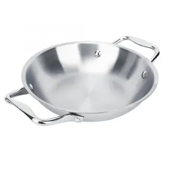 

22cm Stainless Steel Pot Arc-Shaped Frying Pan with Handle Home Restaurant Kitchen Cooking Tool Saucepan
