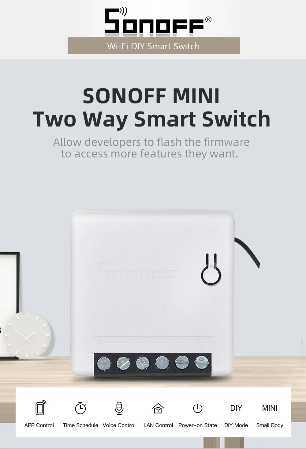 SONOFF MINI WIFI Switch DIY Smart Timer Module 2 Way Control Ewelink APP/LAN/Voice Remote 10A Alexa Google/Smart Home Automation