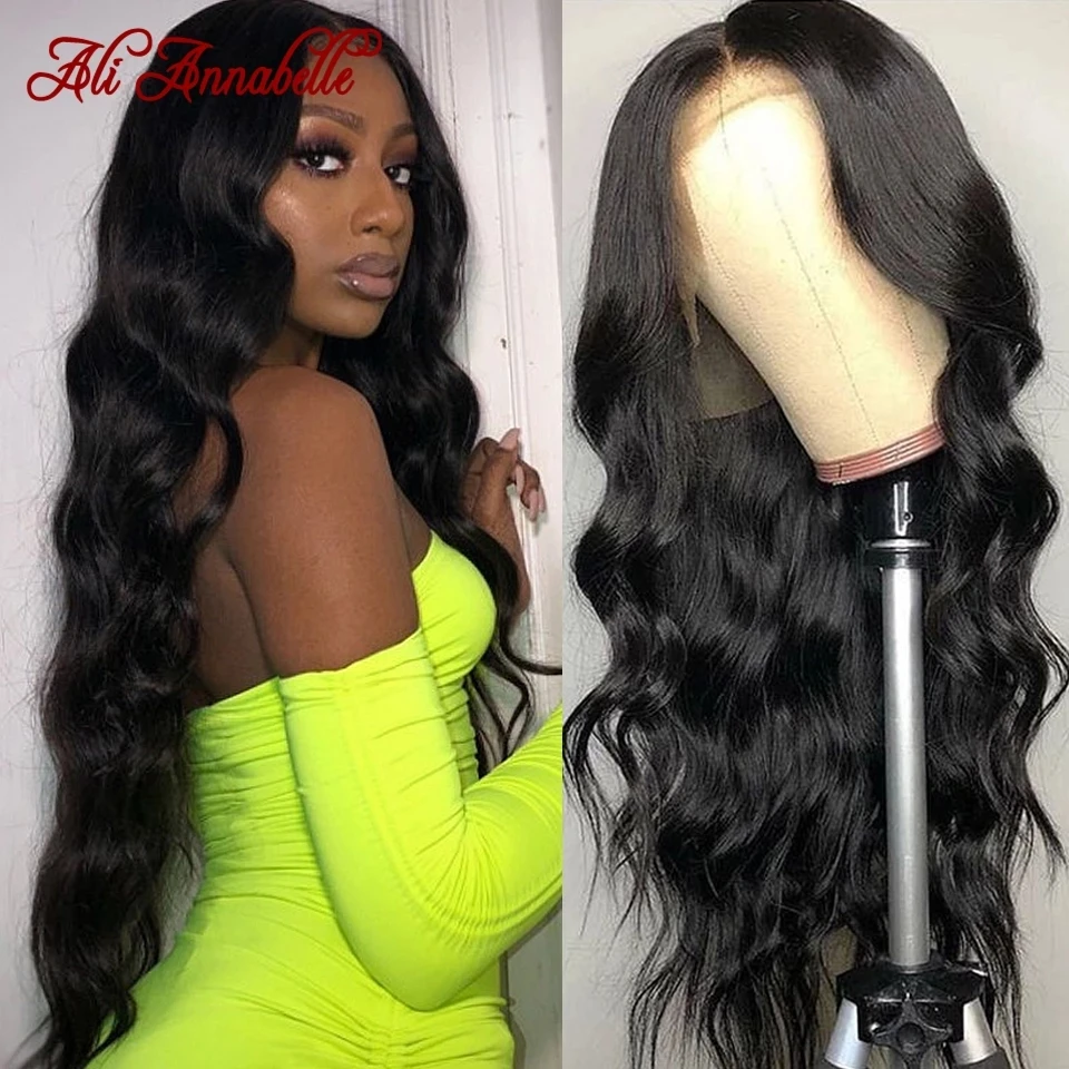 Wigs Human-Hair-Wigs Lace Closure Lace-Frontal Body-Wave Ali Annabelle Pre-Plucked Brazilian