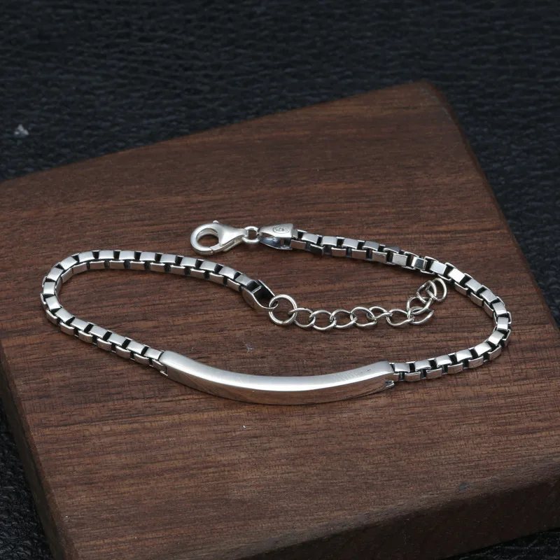 Ювелирные изделия из стерлингового серебра темперамент мужчины и женщины запястье тонкой цепи тайинь корейской версии изогнутые квадратные коробки браслет