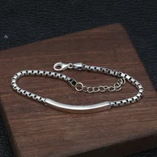 Ювелирные изделия из стерлингового серебра темперамент мужчины и женщины запястье тонкой цепи тайинь корейской версии изогнутые квадратные коробки браслет