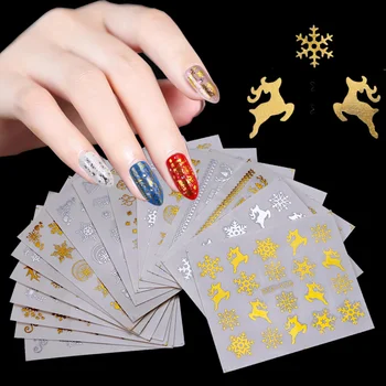 

16pcs Gold Silver Nail Stickers Set Christmas Snowflake Elk Full Wraps Water Decals For Manicure Makeup Foils Slider LASTZ-YA-1