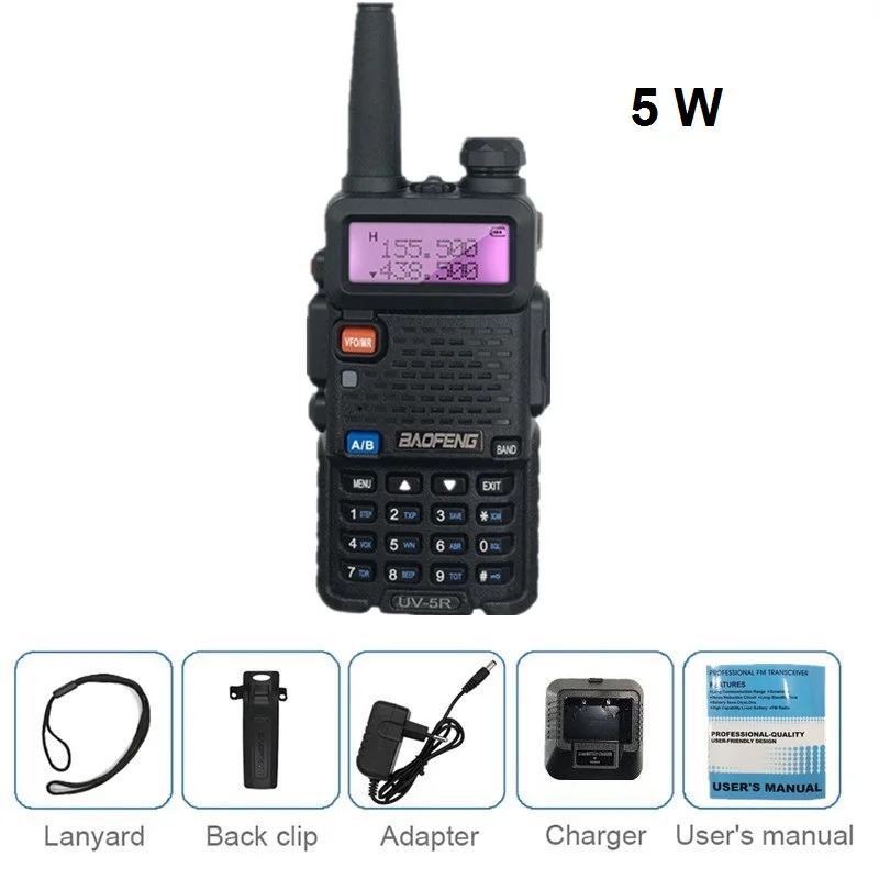 5W without box 8 Вт/4 Вт/1 Вт BAOFENG UV-5R рация радио 10 км двухдиапазонный VHF UHF CB Ham рыболовный радиоприемопередатчик UV 5R 8 Вт приемник передатчика - Цвет: 5W without box