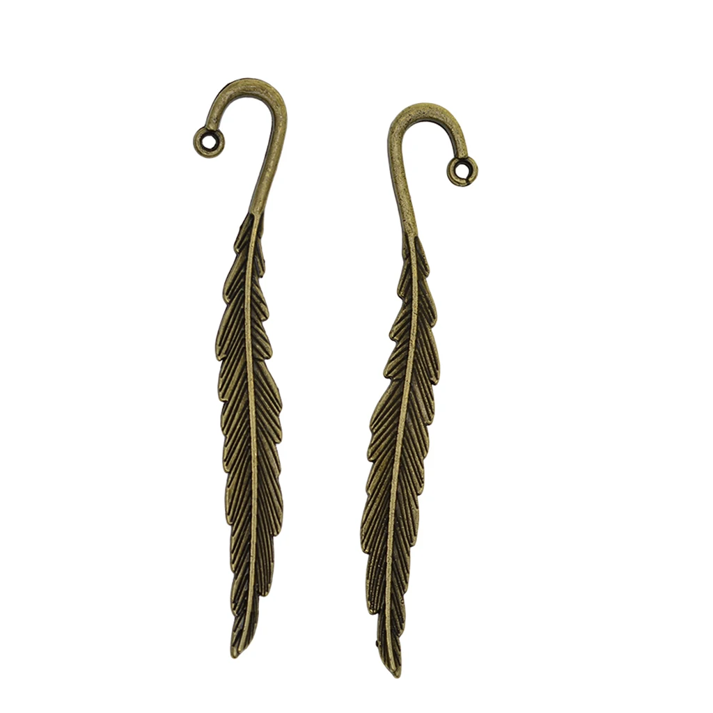 10 Pieces Classical Delicacy Metal Feather Pendant Beading Bookmarks for Handmade Silky Tassel Bookmarks Stationery Gifts