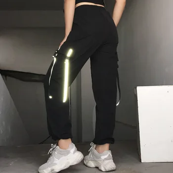

Black Fluorescence Women Haren Pants 2019 Autumn Fashion Long Trousers Streetwear Pocket Jogger Pants