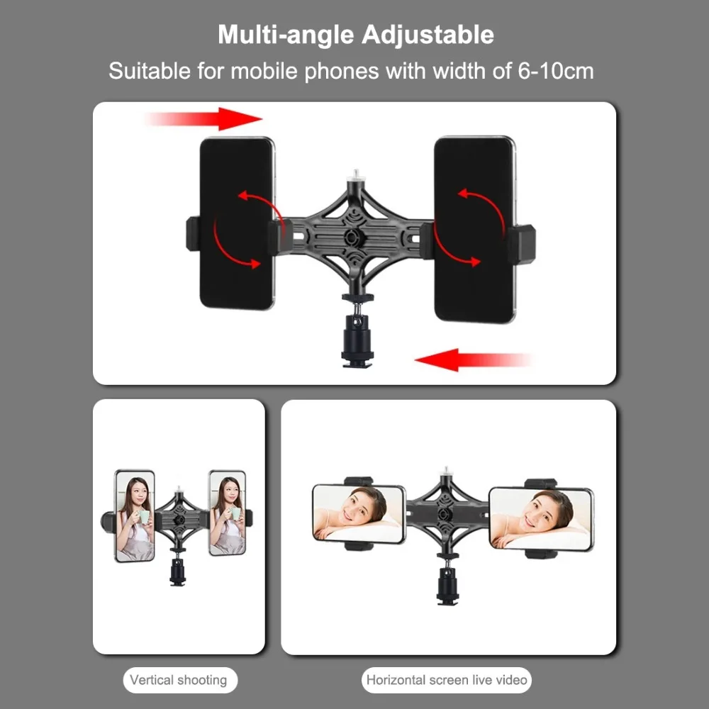 PULUZ PKT3034 6,2 дюймов USB видео Кольцо легкий штатив, осветительная стойка двойной телефон клип для фотостудии Tik Tok Youtube потоковая передача