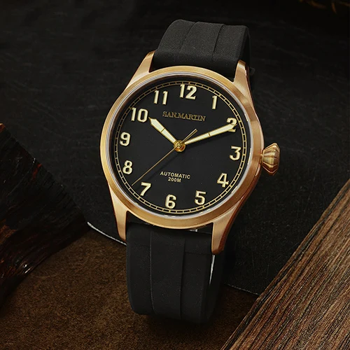San Martin SN043 новые мужские автоматические часы модные бронзовые часы для дайвинга 300 м водонепроницаемые сапфировые Автоматические наручные часы для пилотов - Цвет: black dial