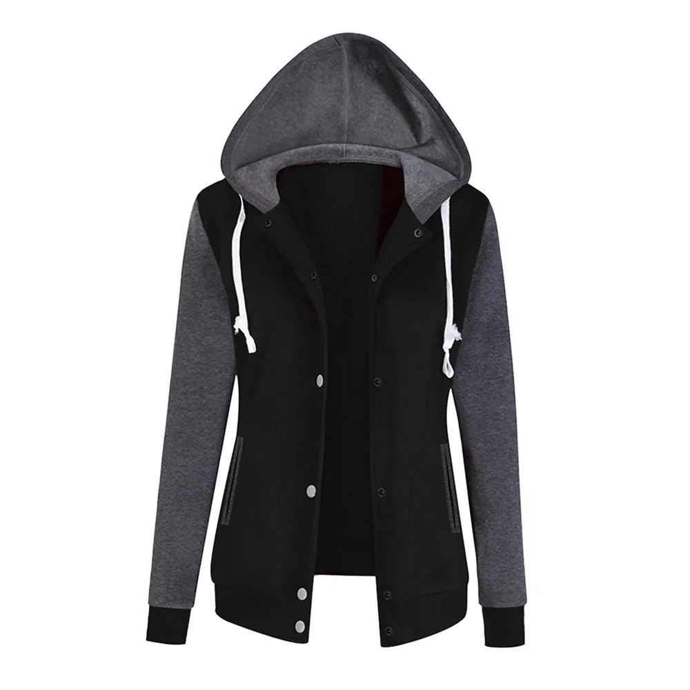JAYCOSIN Fashion Ladies Solid Long Sleeve Sweatshirt Chic Casual Elegant Baseball Sport Comfortable Chic Hooded Pullover Tops