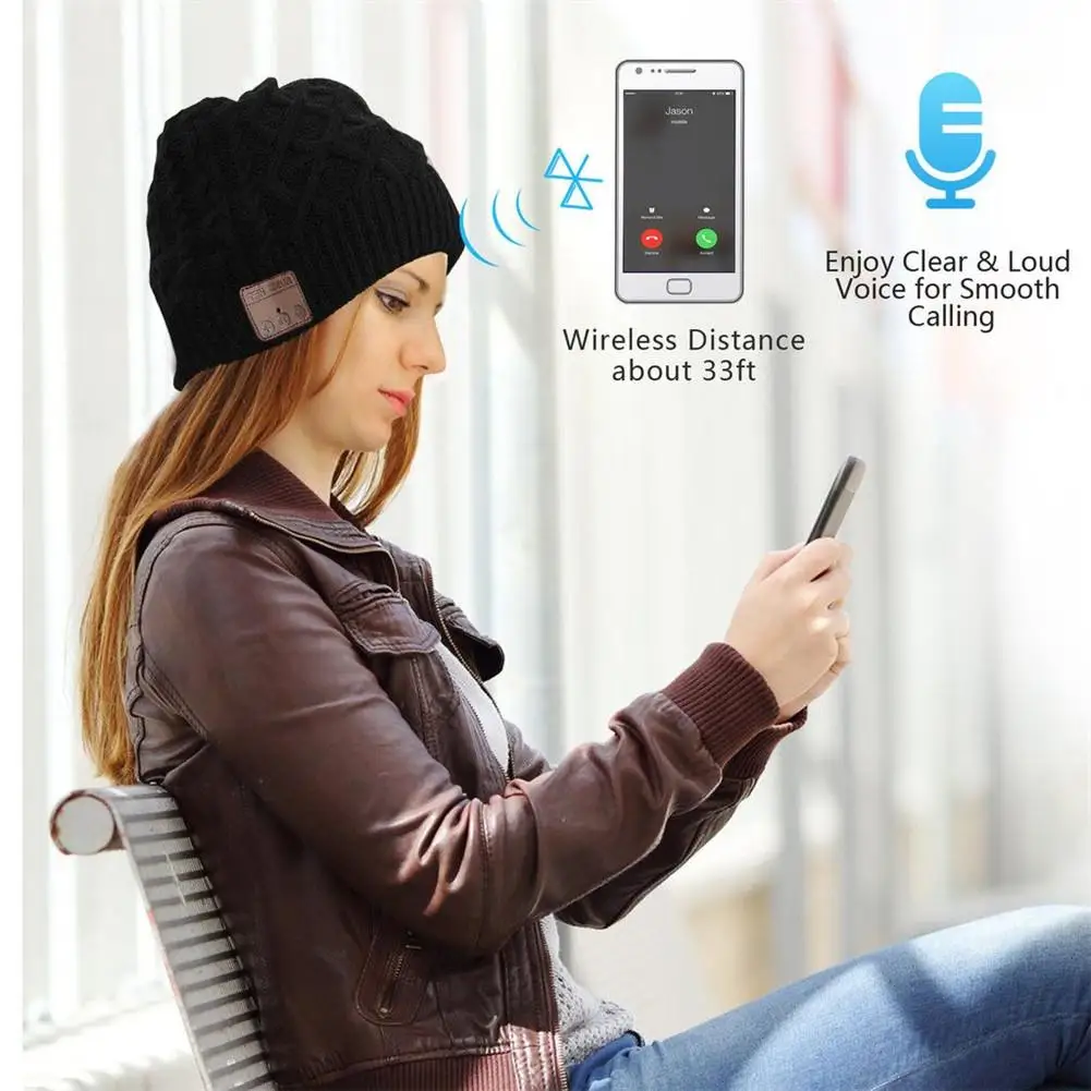 Bluetooth Earphones Sport Music Hat Smart Headset Beanie Cap Winter Warm Beanie Hat with Microphone Boys Girls Gift