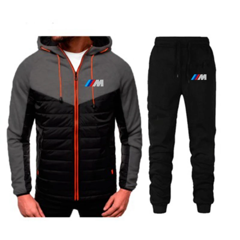 

Spring Autumn 2020 Men Sweat Suit Set Striped Tracksuit Men Outfit Full Sleeve Tops with Hood Outdoor Sport Wear Men 2 Piece Set