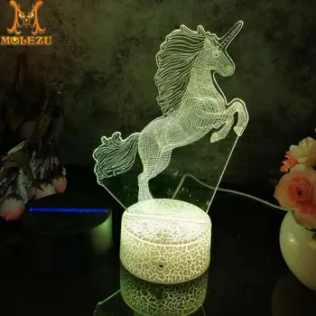 

Molezu Halloween Unicorn1 Pattern 3D Led Night Light Decoration Children Kids Gifts 7 Color Changing Visual Table Lamp