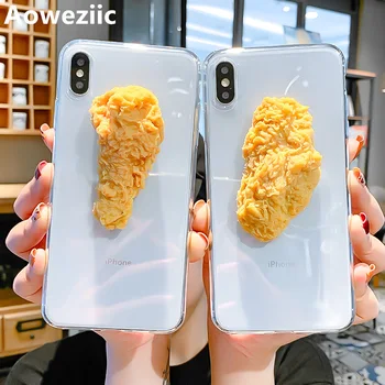 

Aoweziic Tide brand fried chicken transparent for iPhone X XS MAX Xr phone shell 3D chicken wings chicken legs 6s 7plus 8 soft
