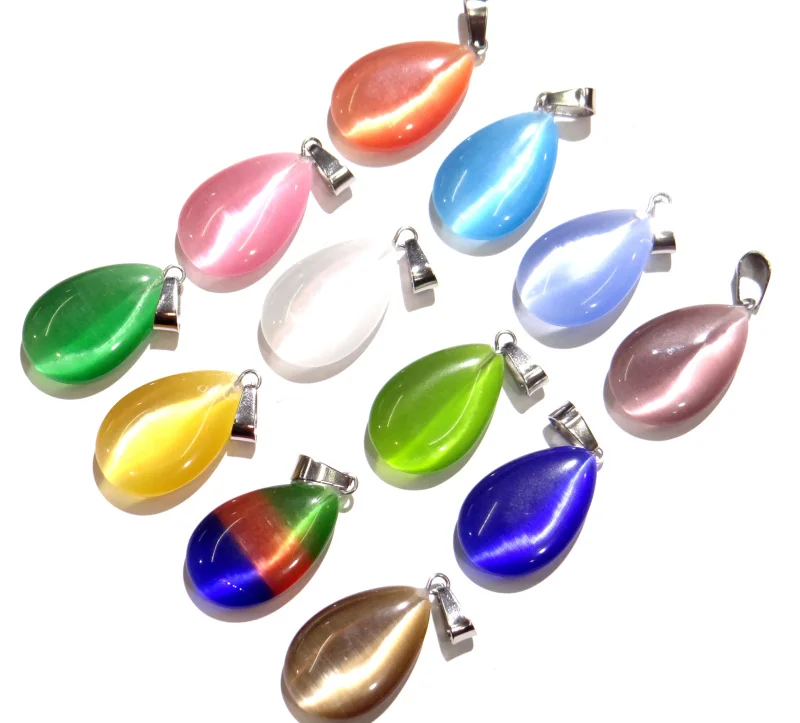 Natural stone Teardrop aventurine Quartz Crystal tiger eye Cat eyes pendants for diy jewelry making necklace Accessories12pcs