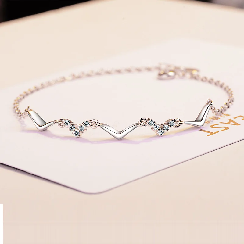 

New Simple Fashion 925 Sterling Silver Stackable Wave Bracelet For Women Zircon Jewelry pulseira feminina bijoux femme