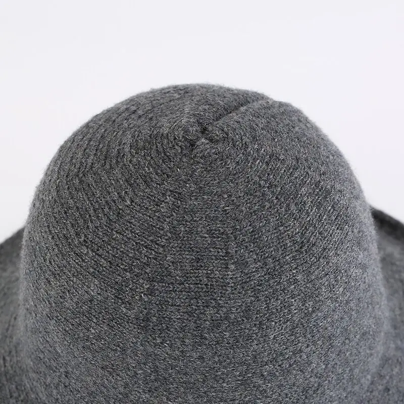 Autumn Fashion Simple Pot Cap Wool Knit Fisherman Hat Female Big Along the Foldable Warm Wool Hat Winter Bucket Cap