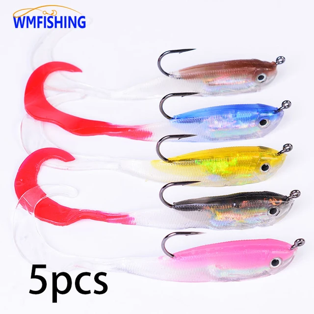 5pcs Fishing Lure 14g/100mm Jig Head Soft Black Minnow Soft Minou