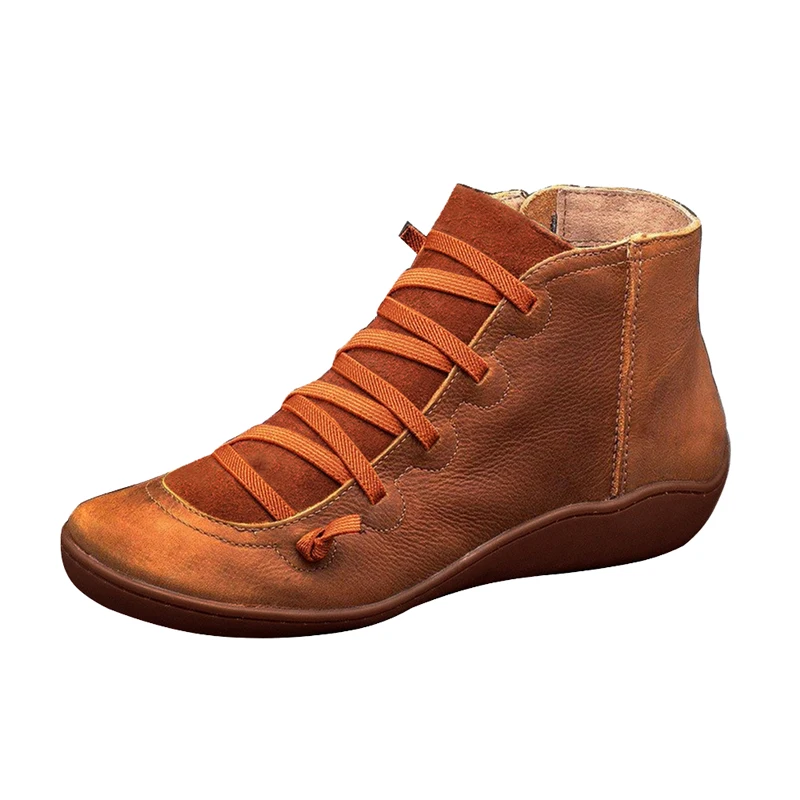 Г., осенняя женская обувь с боковой молнией удобные ботинки на плоской подошве женские полусапожки на молнии кожаные ботильоны - Цвет: deep brown