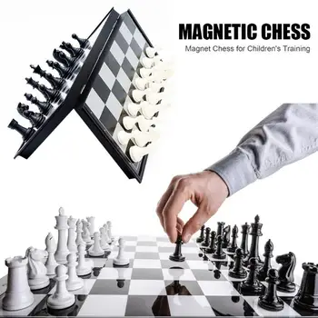 

Magnetic Chess Backgammon Checkers Set Foldable Board Game 3-in-1 Road International Chess Folding Portable Board Game