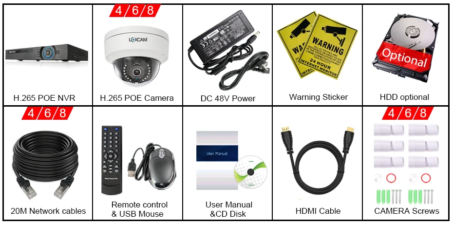 LOXCAM 8CH H.265+ 5MP камера безопасности Система 2MP/4MP аудио запись Антивандальная купольная POE ip-камера 8ch комплект видеонаблюдения