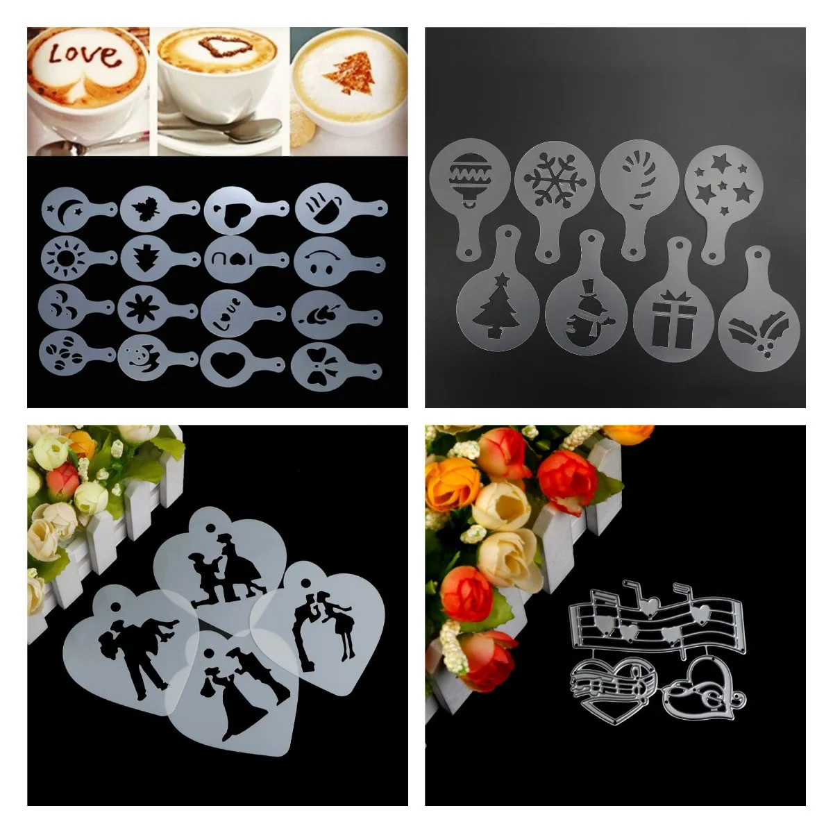 3/4/8/16pcs/set 8.5cm Plastic Cookie DecorationTemplate Mold Cake Stencils Christmas Coffee Pastry Tools | Дом и сад