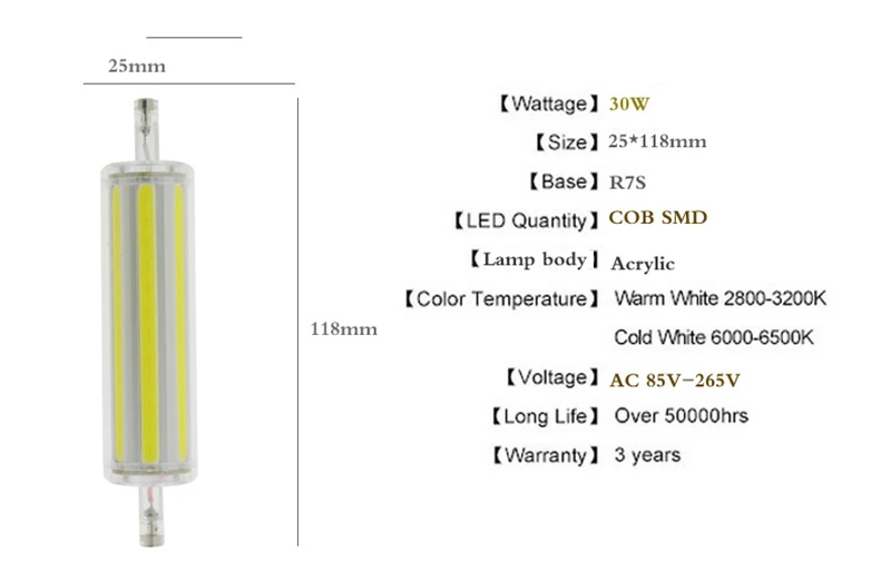 R7S Светодиодная лампа стеклянная трубка 78 мм 15 Вт 118 мм 30 Вт 40 Вт 50 Вт диммируемая лампа замена галогенной лампы J78 J118 Lamparda прожектор 110 В 220 В