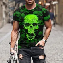 Camiseta con estampado 3D de calavera para hombre, ropa de calle informal de gran tamaño, Camiseta de cuello redondo, camisetas Retro de tendencia de manga corta de verano