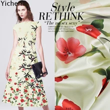 126 см* 118 см Натуральная шелковая ткань бамбук персик цветок печати стрейчевое Ципао платье ткань эластичный атлас