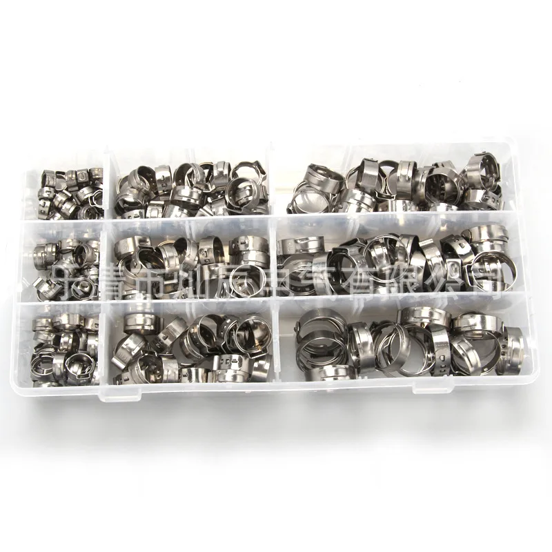 

Cross Border 180PCS Boxed Stainless Steel Single Ear Cranse Hose Clamp American Hose Clamps Hoop Clamp Multi-Specification