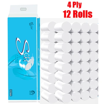 

Hot sale 12 Rolls Toilet Paper Bulk Rolls Bath Tissue Bathroom White Soft 4 Ply Skin-friendly Household Bathroom Accsessories