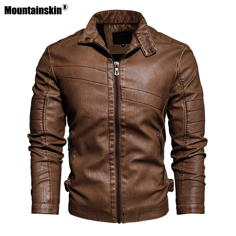 

Mountainskin Mens Motorcycle Leather Jacket New Men Casual Slim Fit PU Jacket Winter Thick Windproof Leather Coat Male SA967