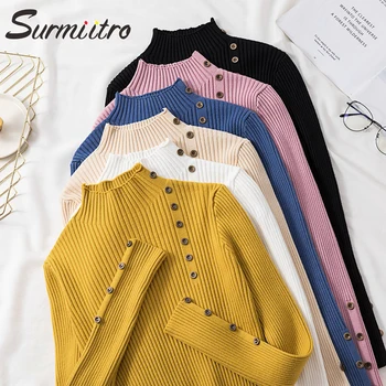 

Surmiitro Knitted Winter Sweater Women Turtleneck 2020 Autumn Korean Casual Button Long Sleeve Jumper Female Tricot Pullover