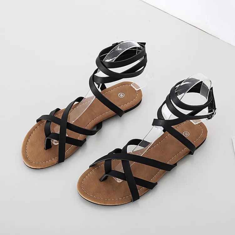 

Oversized Shoes 9 10 11-19 Summer Flat Sandals Ladies Women Shoes Woman Open Toe Cross Binding Tape