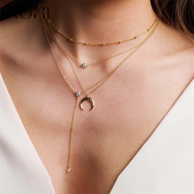 ROXI Настоящее серебро 925 проба ожерелье для женщин Девушка ювелирные изделия Золото Серебро Цвет шары бусы цепочка ожерелье-ошейник ожерелье